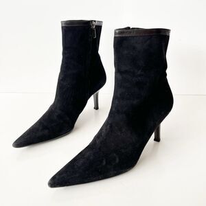 Vintage black suede pointed toe heeled ankle boots witchy goth punk size 41 / 9